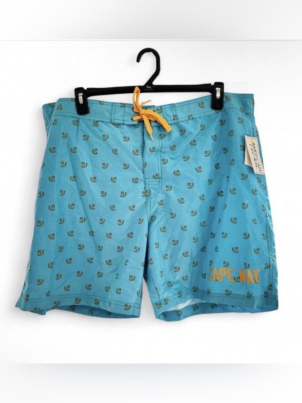 American Crown Mens 2XL Cape May Anchor Print Swim Trunks Blue Mesh Lined NWT NJ